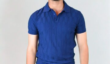 Polo Ajusté à Motif Texturé en Maille – Bleu Royal