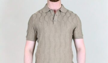 Polo Ajusté à Motif Texturé en Maille – Beige