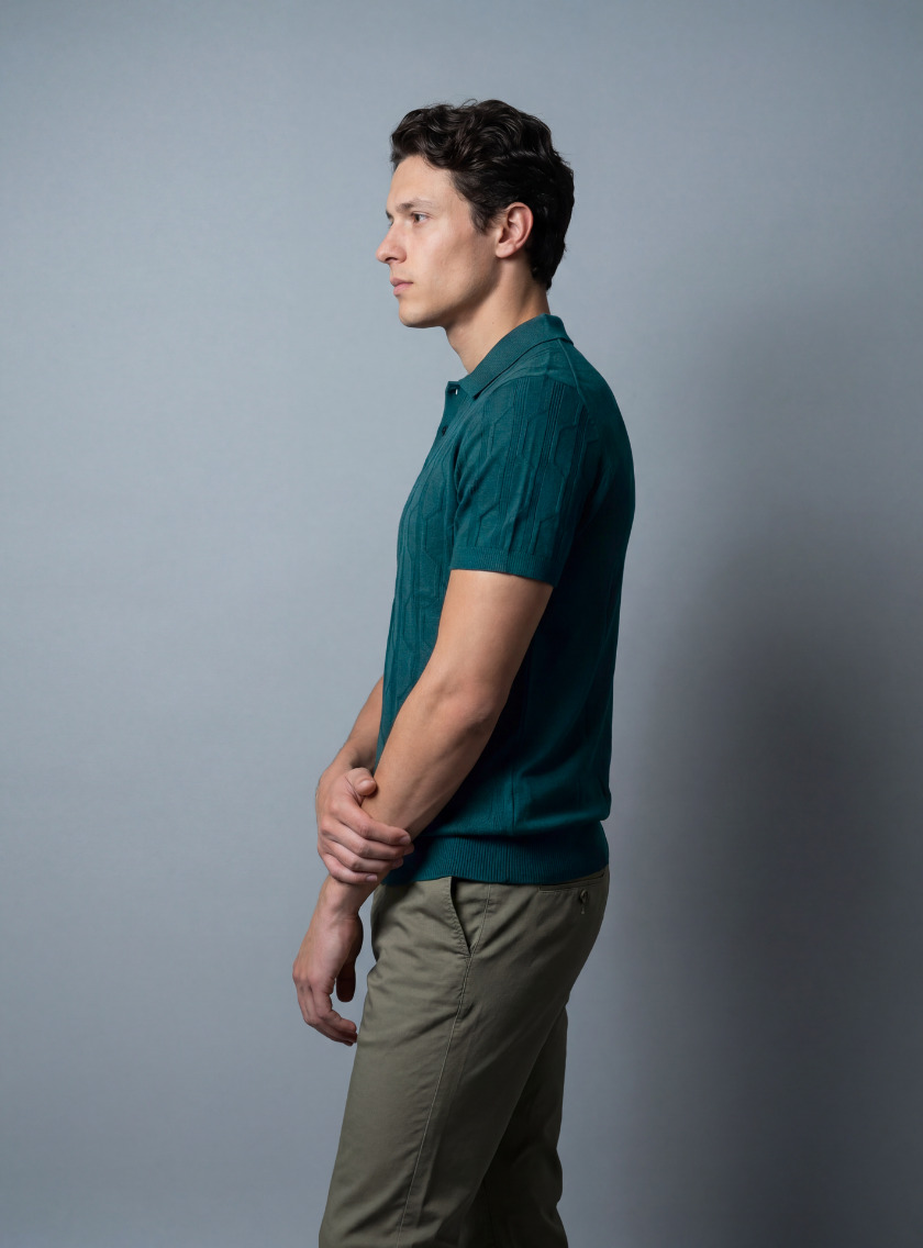 Polo Ajusté à Motif Texturé en Maille - Vert Petrole – Image 3