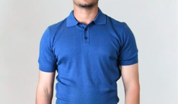 Polo Ajusté à Col Boutonné en Maille Texturé – Bleu