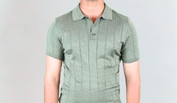 Polo Ajusté Col Boutonné Texturé En Maille – Vert
