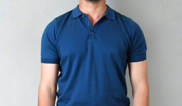 Polo Ajusté Col Boutonné En Maille Uni – Bleu