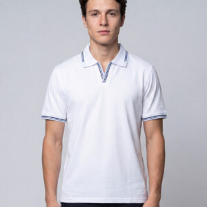 Polo Ajusté À Col Ouvert En Coton - Blanc