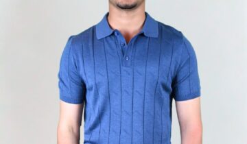 Polo Ajusté Col Boutonné Texturé En Maille – Indigo