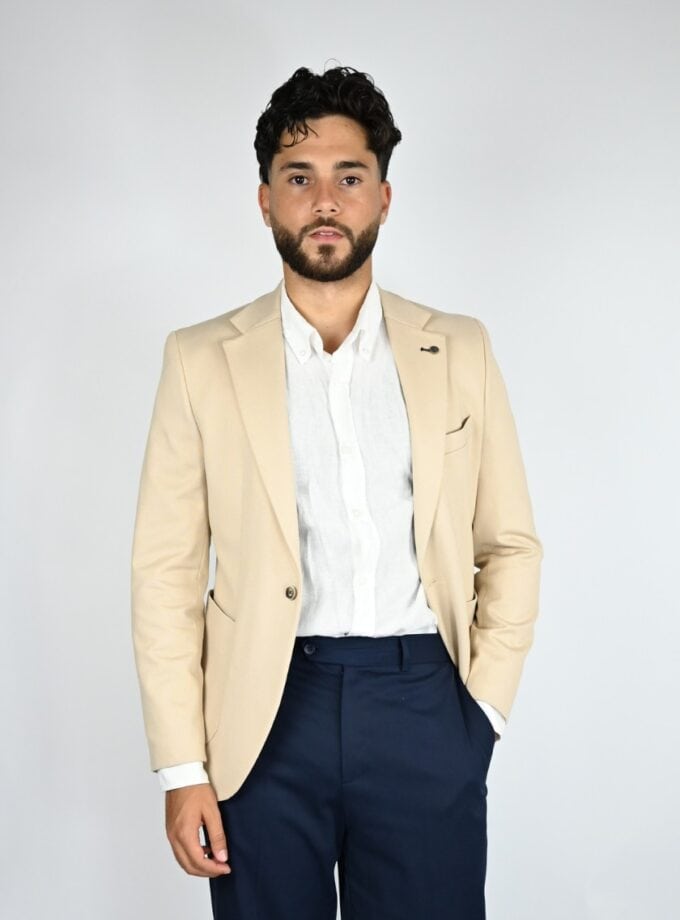 veste slim fit uni en coton – beige