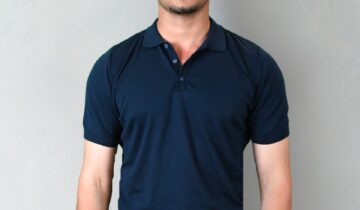 Polo Ajusté Col Boutonné En Maille Uni – Bleu Marine