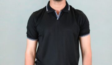 Polo Ajusté À Col Ouvert En Coton – Noir