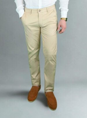 Pantalon Ajusté Toile En Coton - Beige