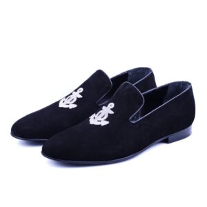 Mocassin Slipper En Daim Brodée - Noir
