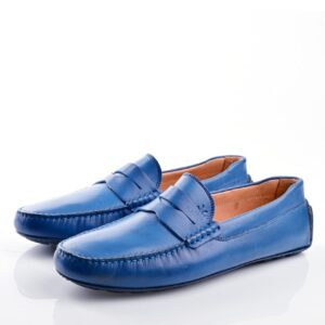 Mocassin En Cuir - Bleu Ciel