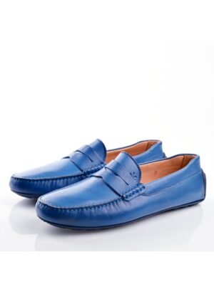 Mocassin En Cuir - Bleu Ciel