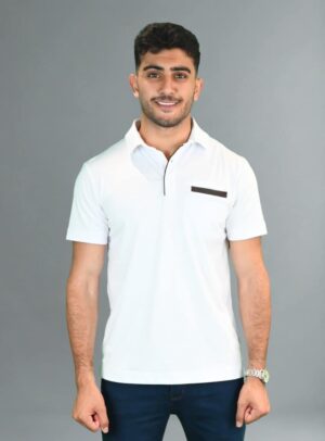Polo Ajusté À Poche Passepoilée - Blanc