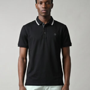 Polo Décontracté À Col Boutonné En Coton - Noir