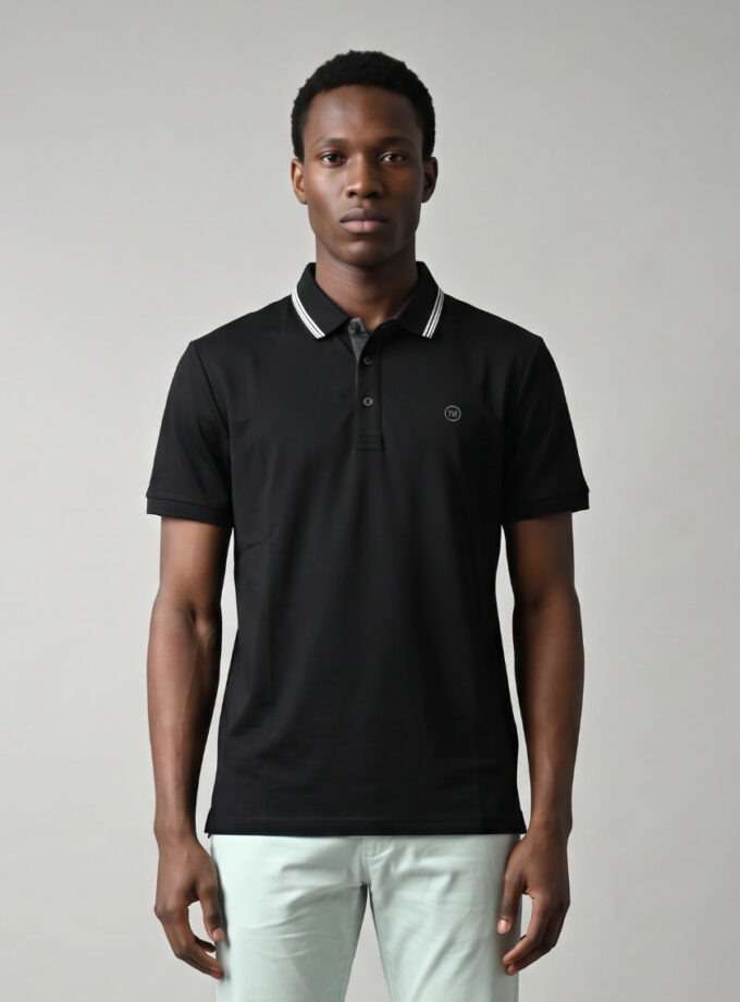 Polo Décontracté À Col Boutonné En Coton - Noir