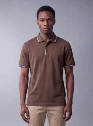 Polo Ajusté À Col Boutonné En Coton - Marron