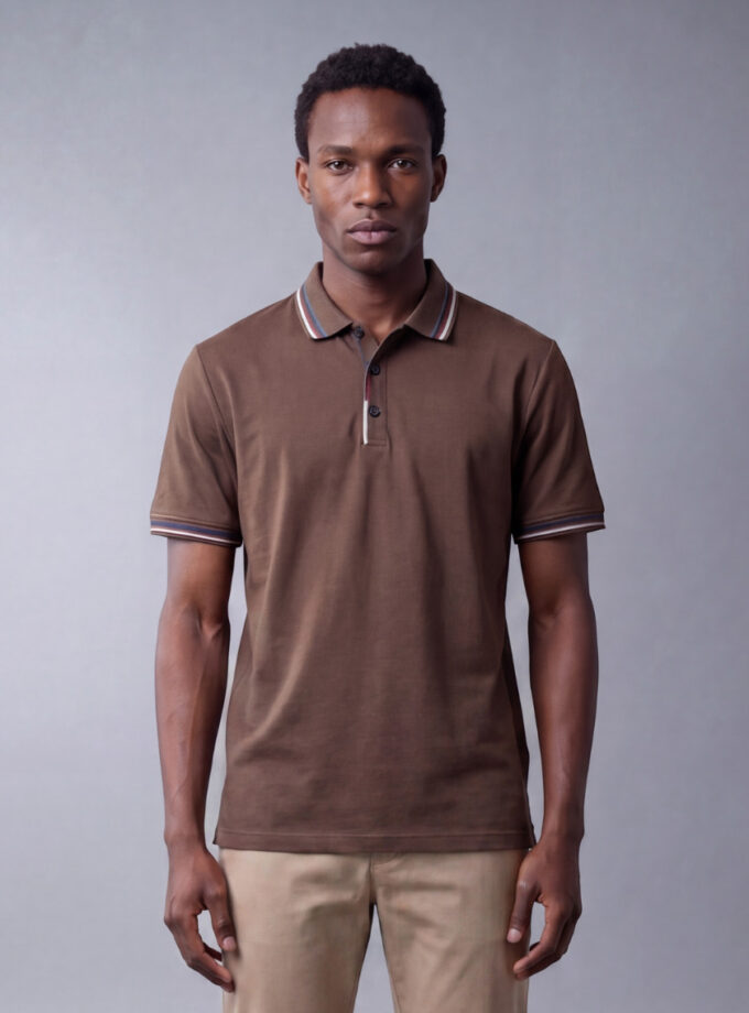Polo Ajusté À Col Boutonné En Coton - Marron