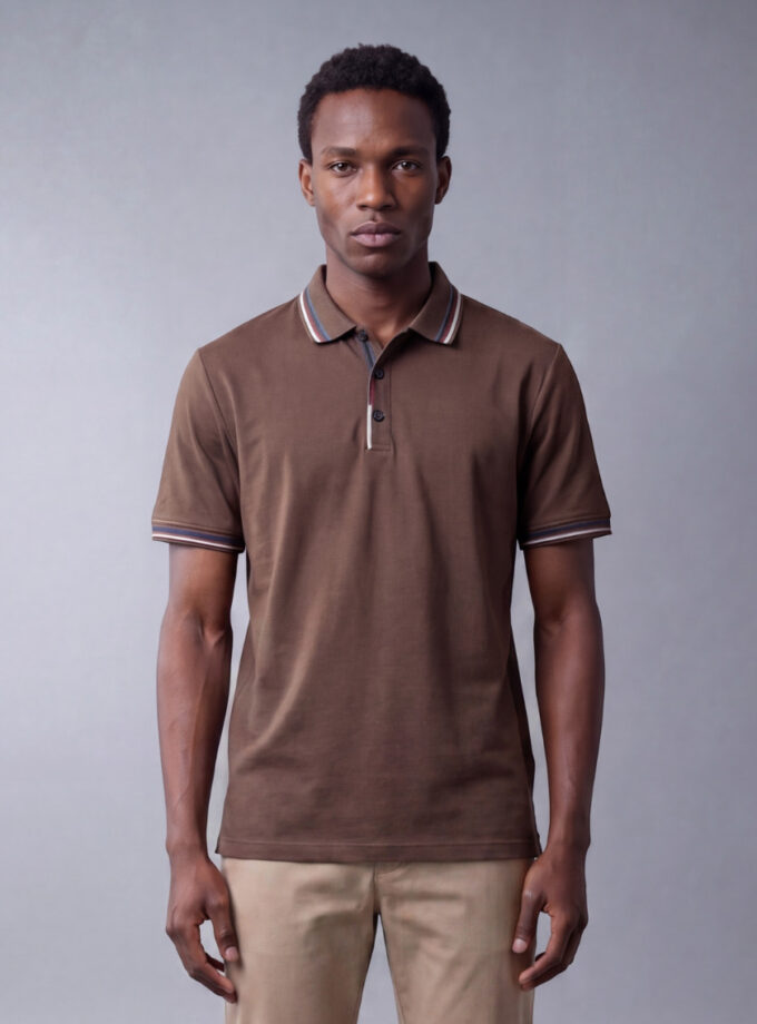 Polo Ajusté À Col Boutonné En Coton - Marron