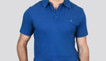 Polo Ajusté À Poche Boutonnée En Maille – Bleu
