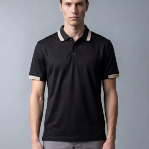 Polo Ajusté À Col Boutonné En Coton - Noir