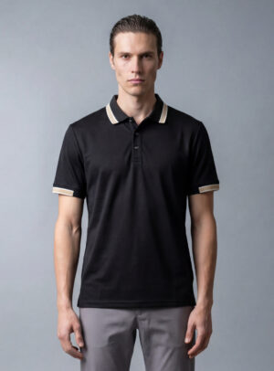 Polo Ajusté À Col Boutonné En Coton - Noir