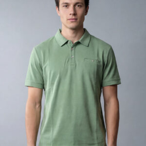 Polo Ajusté À Poche Boutonnée En Maille - Vert
