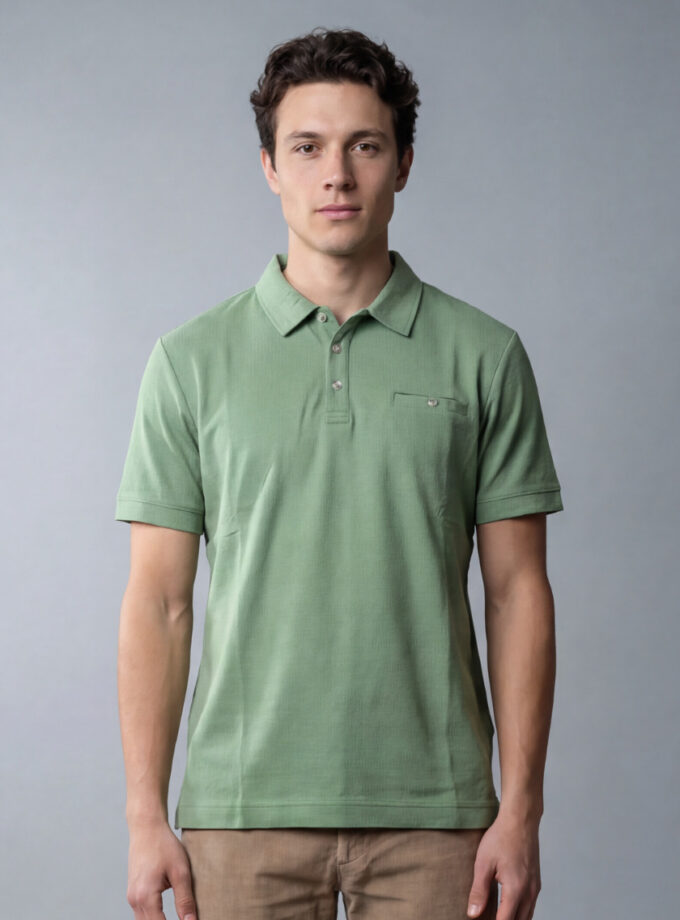 Polo Ajusté À Poche Boutonnée En Maille - Vert