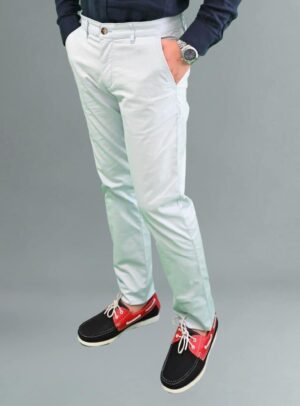 Pantalon Ajusté Toile En Coton - Bleu Ciel