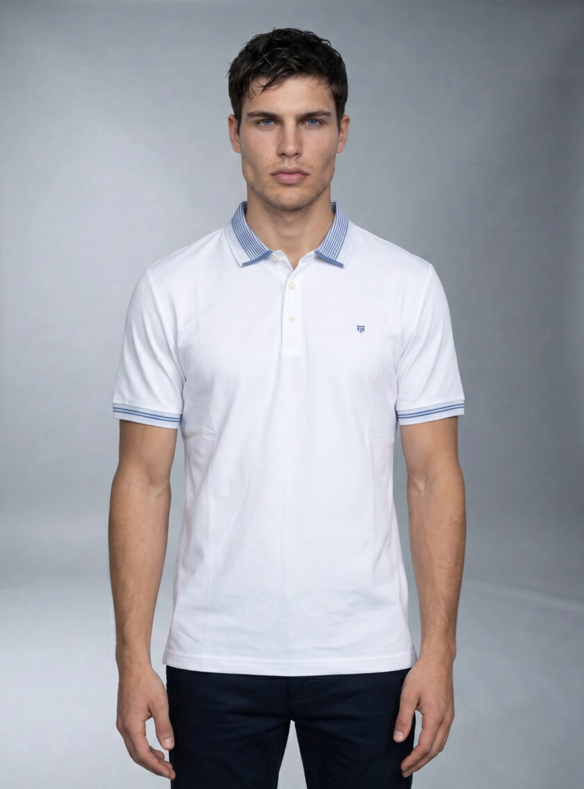 Polo Décontracté À Col Boutonné En Coton - Blanc