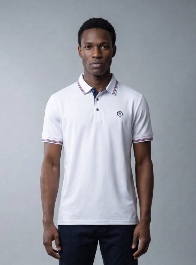 Polo Décontracté À Col Boutonné En Coton - Blanc