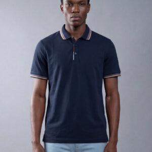 Polo Ajusté À Col Boutonné En Coton - Bleu Marine