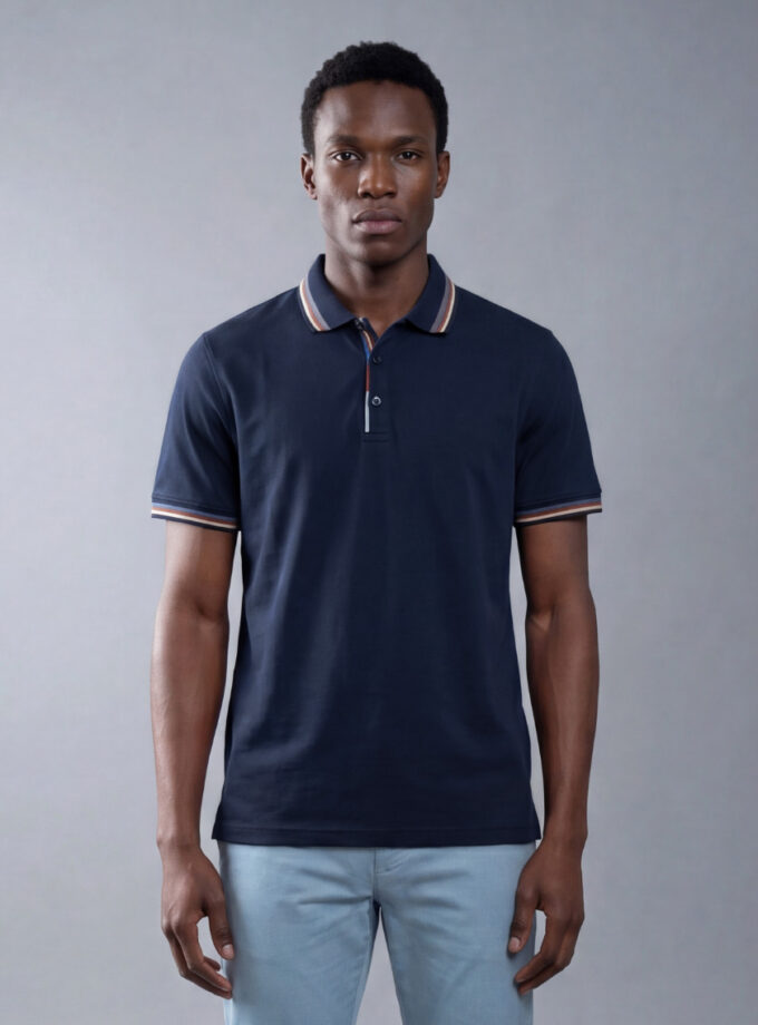 Polo Ajusté À Col Boutonné En Coton - Bleu Marine