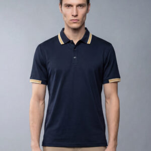 Polo Ajusté À Col Boutonné En Coton - Bleu Marine