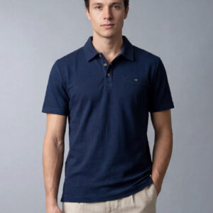 Polo Ajusté À Poche Boutonnée En Maille - Bleu Marine