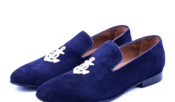 Mocassin Slipper En Daim Brodée – Bleu Marine