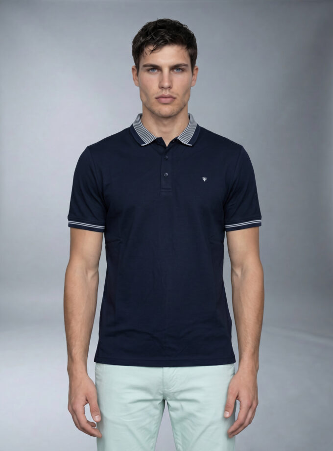 Polo Décontracté À Col Boutonné En Coton - Bleu Marine