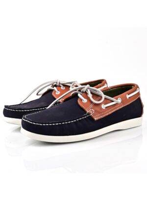Mocassin Bateau Avec Lacet - Bleu / Tabac
