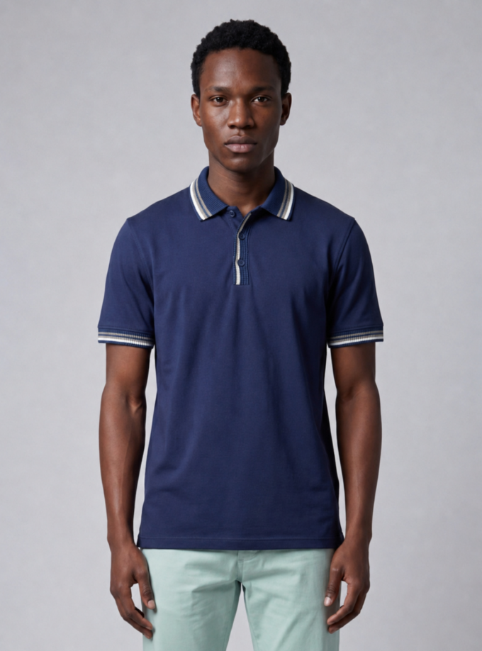 Polo Ajusté À Col Boutonné En Coton - Bleu