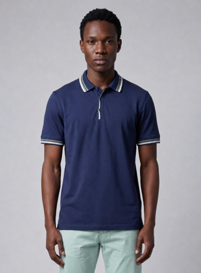 Polo Ajusté À Col Boutonné En Coton - Bleu