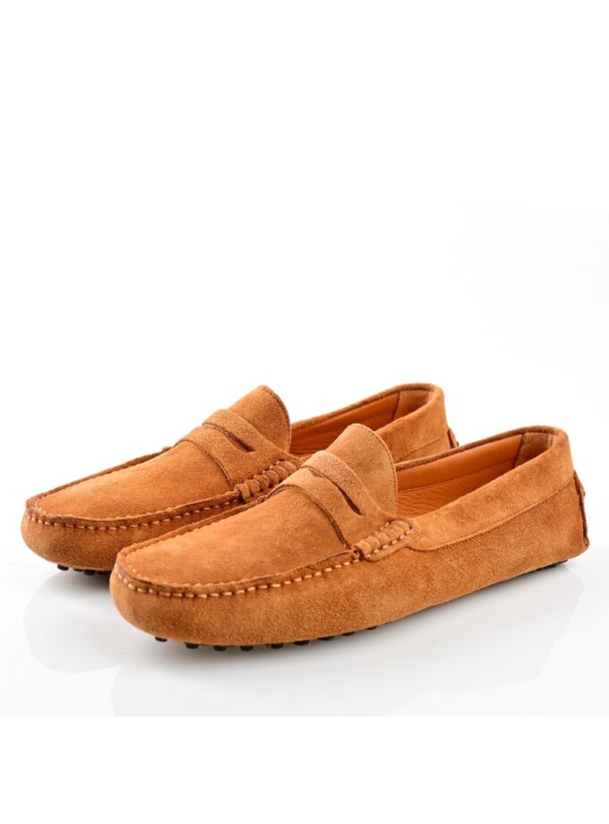 mocassin à picot en daim – tabac