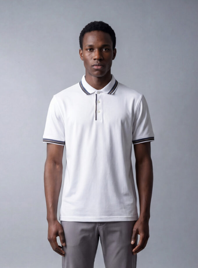 Polo Ajusté À Col Boutonné En Coton - Blanc