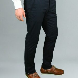 Pantalon Ajusté Toile En Coton - Bleu Marine