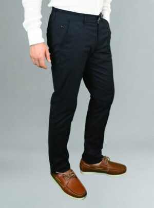 Pantalon Ajusté Toile En Coton - Bleu Marine