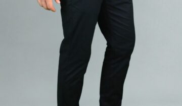 Pantalon Ajusté Toile En Coton – Bleu Marine