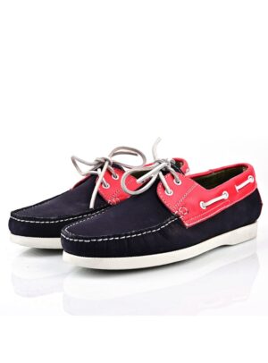 Mocassin Bateau Avec Lacet - Bleu / Rouge