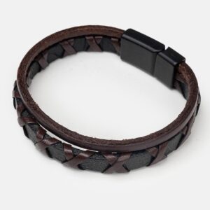 Bracelet Entrelacé En Cuir - Noir / Tabac