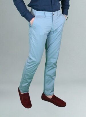 Pantalon Ajusté Toile En Coton - Bleu