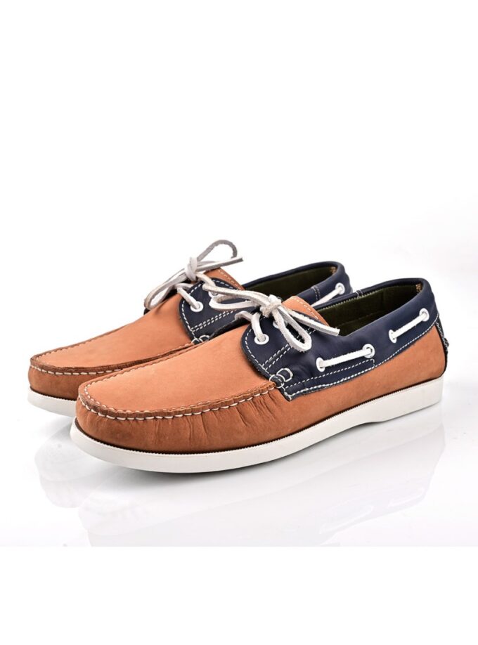 Mocassin Bateau Avec Lacet - Tabac / Bleu