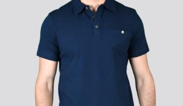 Polo Ajusté À Poche Boutonnée En Maille – Bleu Marine