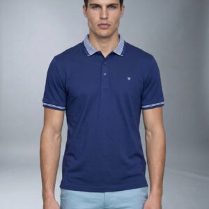 Polo Décontracté À Col Boutonné En Coton - Bleu
