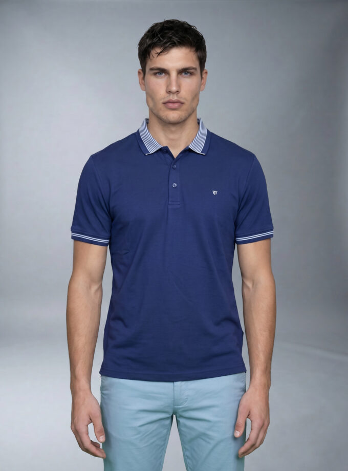 Polo Décontracté À Col Boutonné En Coton - Bleu